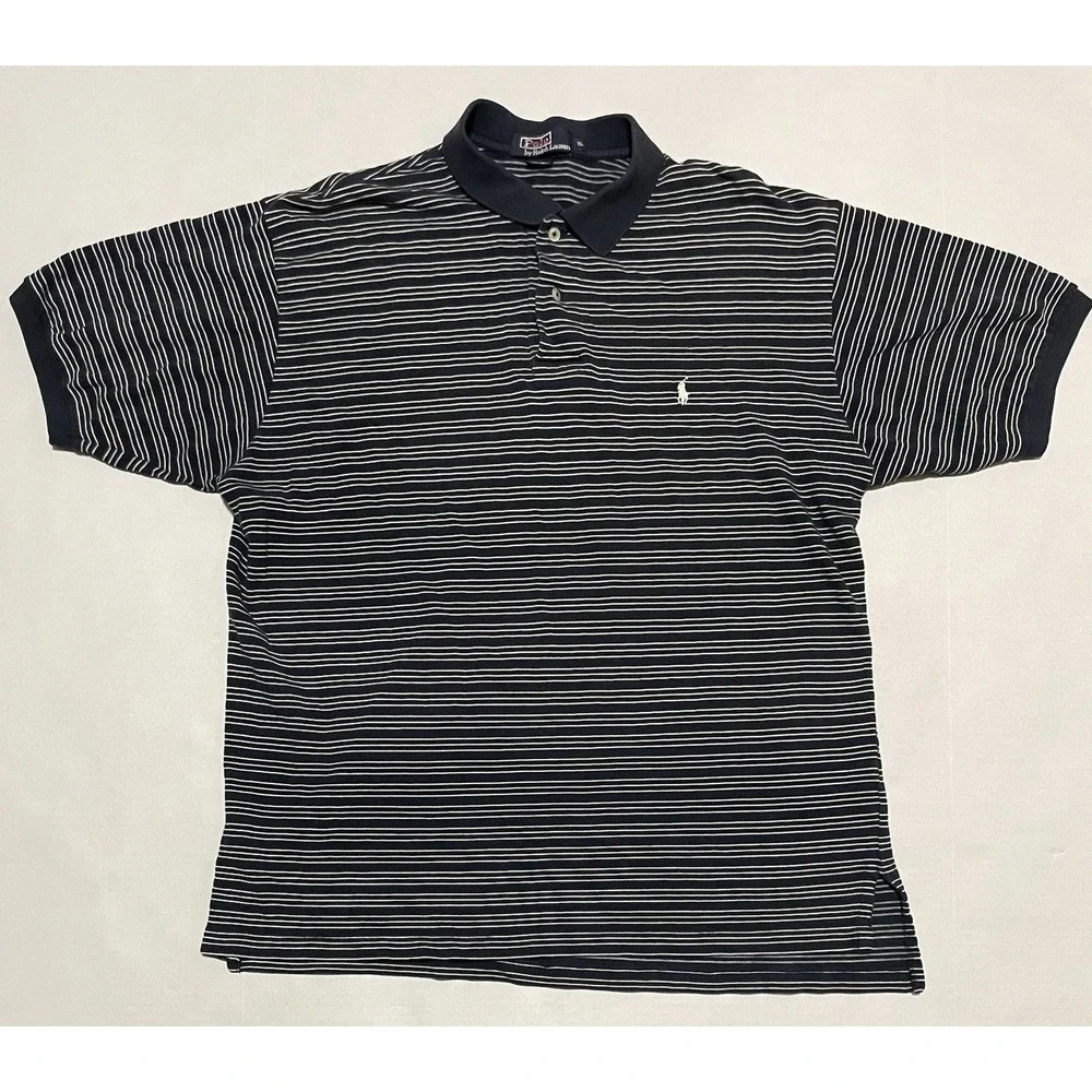 Polo Ralph Lauren Men'ssize  XL Striped‎ Short Sleeve Polo Shirt Navy Cotton